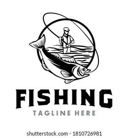 Fishing Illustration, Fishing Logo Design Vector