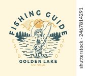 fishing illustration outdoor graphic lake design nature badge adventure vintage fisherman