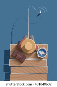 Fishing illustration. Retro style poster.