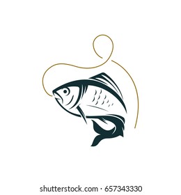 Fishing illustration silhouette Logo template