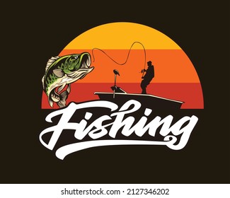 Fishing illustration for t shirt graphic Premium