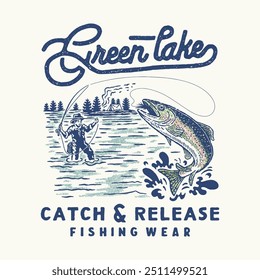 fishing illustration trout graphic camp design lake vintage catch emblem outdoor