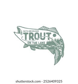 Fishing illustration trout vintage design fly fishing graphic trout illustration fishing vintage badge design lake illustration trout badge design fly fishing badge design