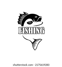 Ilustración de pesca diseño vectorial con tema blanco y negro para logotipo e icono