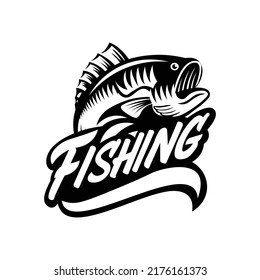 Ilustración de pesca diseño vectorial con tema de color blanco y negro para logotipo e icono