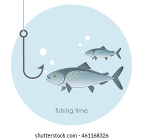 Fishing. Image of fish and a fishing hook. Fishing Time. Vector illustration.