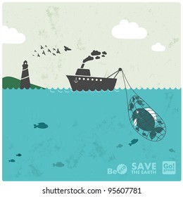 fishing industry background - eco balance "don't take too much"