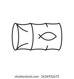 Fishing industry catching production minimalist line art icon Fisherman industrial commercial occupation spinning net canning cooking freezing seafood nautical vessel boat