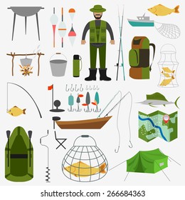 Fishing infographic elements, fishing benefits and destructive fishing. Set elements for creating your own infographic design. Vector illustration