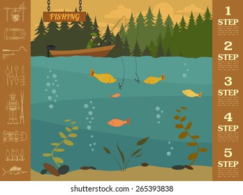 Fishing infographic elements. Set elements for creating your own infographic design. Vector illustration