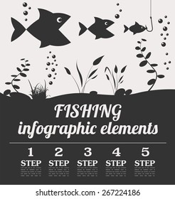 Fishing infographic elements. Set elements for creating your own infographic design. Vector illustration