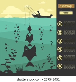Fishing infographic elements. Set elements for creating your own infographic design. Vector illustration