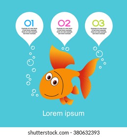 Fishing infographics. Fish surrounded speech bubbles with text and numbers The file is saved in the version 10 EPS.