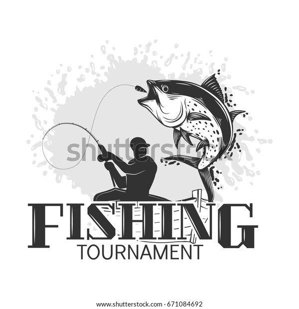 Fishing Label Fish Fisherman Boat Elements Stock Vector (Royalty Free ...