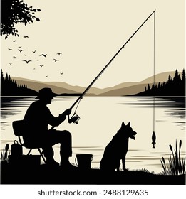 Fishing at lake site with the pet