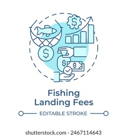 Fishing landing fees soft blue concept icon. Revenue increase, business. Seafood production. Round shape line illustration. Abstract idea. Graphic design. Easy to use in infographic, presentation