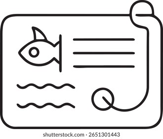 Cartão de licença de pesca Black Line Icon, Permit ID, Editable Documentation, Angler License, Clean Black Vetor Style