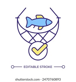 Fishing licenses RGB color icon. Bottom trawls, fish net. Seafood production, harvesting. Catching gear, aquaculture. Isolated vector illustration. Simple filled line drawing. Editable stroke