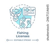 Fishing licenses soft blue concept icon. Industry standards, documentation management. Round shape line illustration. Abstract idea. Graphic design. Easy to use in infographic, presentation
