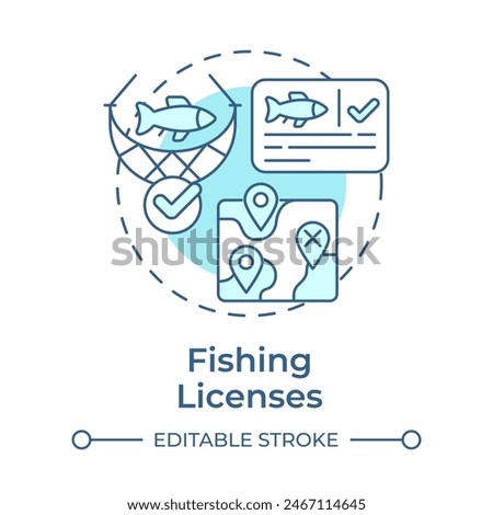 Fishing licenses soft blue concept icon. Industry standards, documentation management. Round shape line illustration. Abstract idea. Graphic design. Easy to use in infographic, presentation