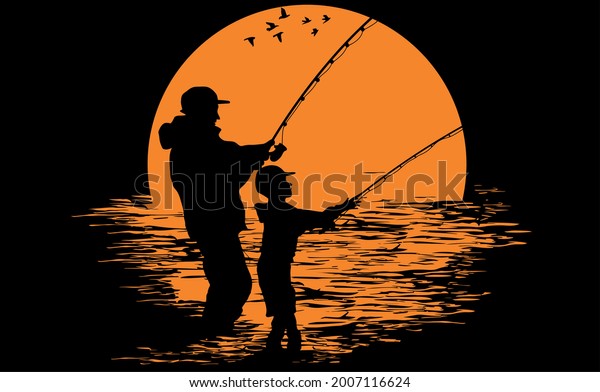 Fishing like father\
like son  vector\
design