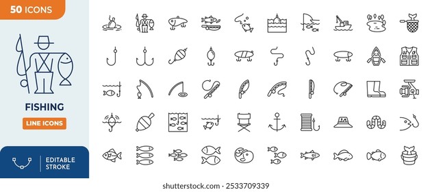 Fishing Line Editable Icons set.