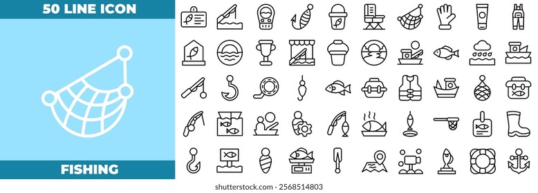 Fishing Line Editable Icons set. Vector illustration in modern thin line style of fishing icons: fish, fishing, fisher, etc