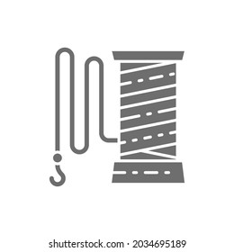 Fishing line with hook grey icon. Isolated on white background