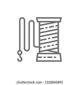 Fishing line with hook line icon.