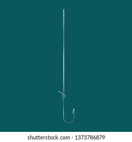 Fishing line with a hook. Vector illustration on color background.