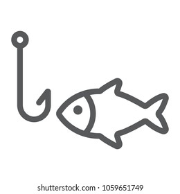 Fishing line icon, animal and underwater, hook sign vector graphics, a linear pattern on a white background, eps 10.