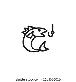 Fishing Line Icon. Fish, Hook, Catch. Seafood Concept. Can Be Used For Topics Like Sea Food, Fishery, Industry, Export, Angling