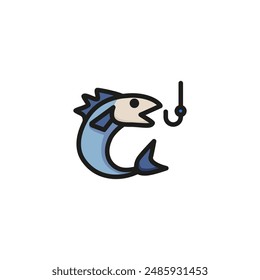 Fishing line icon. Fish, hook, catch. Seafood concept. Can be used for topics like sea food, fishery, industry, export, angling