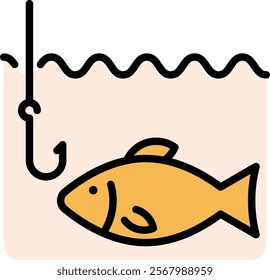 Fishing line icon. Fish and hook in the water outline vector sign. Linear style pictogram. Symbol, logo illustration. Editable stroke.