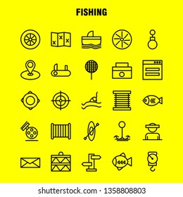 Fishing Line Icon Pack For Designers And Developers. Icons Of Wheel, Gear, Circle, Reel, Fish, Fishing, Fishing Reel, Vector