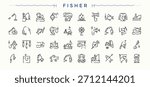 Fishing line icon set. Contains such icons as hunt, sea, fish, fisherman, activity, fisher and more. Catching Fish icon collection. Trendy minimal icons. Editable stroke.
