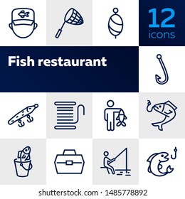 Fishing line icon set. Fisherman, net, hook. Fishery concept. Can be used for topics like catch, hobby, fishing trip