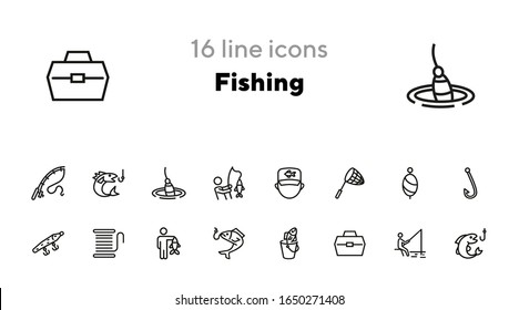 Fishing Line Icon Set. Fisherman, Net, Hook. Fishery Concept. Can Be Used For Topics Like Catch, Hobby, Fishing Trip