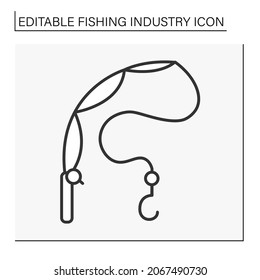  Fishing line icon. Special fishing instrument. Rod with hook for fish catching. Fishing industry concept. Isolated vector illustration. Editable stroke