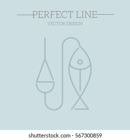 fishing line icon, symbol, logo, emblem. Contour Design.