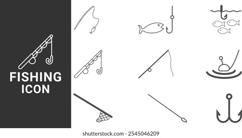 Fishing line icons set Editable stroke.