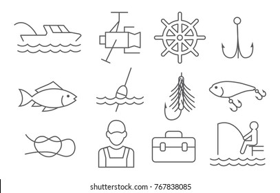 Fishing line icons set on white background