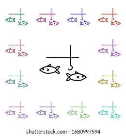 Fishing line multi color style icon. Simple thin line, outline vector of camping icons for ui and ux, website or mobile application