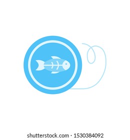Fishing line reel and fish icon in flat style isolated on white background