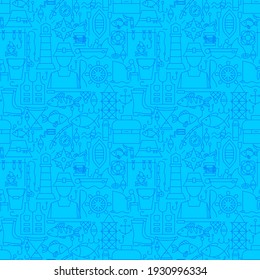 Fishing Line Seamless Pattern. Vector Illustration of Outline Background.