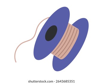 Carretel de linha de pesca. Ícone de bobina de linha. Equipamento de ângulo. Ilustração de vetor plano desenhada à mão isolada no fundo branco