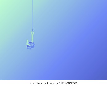 A fishing lines dropped into the sea,with banknotes as bait,concept the money trap.