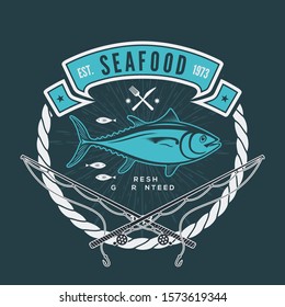 Fishing Logo Badge Illustration with Tuna fish, ideal for Fishing Club or Restaurant. Vector illustration