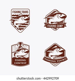 Fishing logo or badge template set. Monotone version.