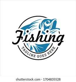 Fishing logo. Bass fish club emblem. Fishing theme vector illustration , Luxury logo design template vector illustration, Round linear logo of fishing